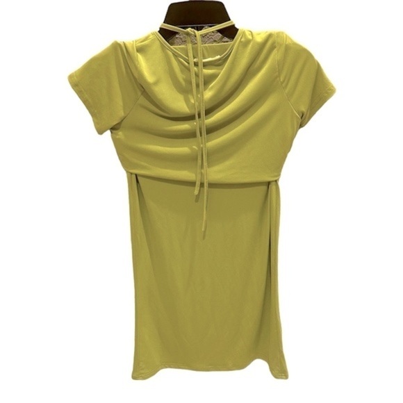 12th Tribe  pistachio Green Ruched Tie Neck Layered Mini Dress Size Small - Picture 2 of 3